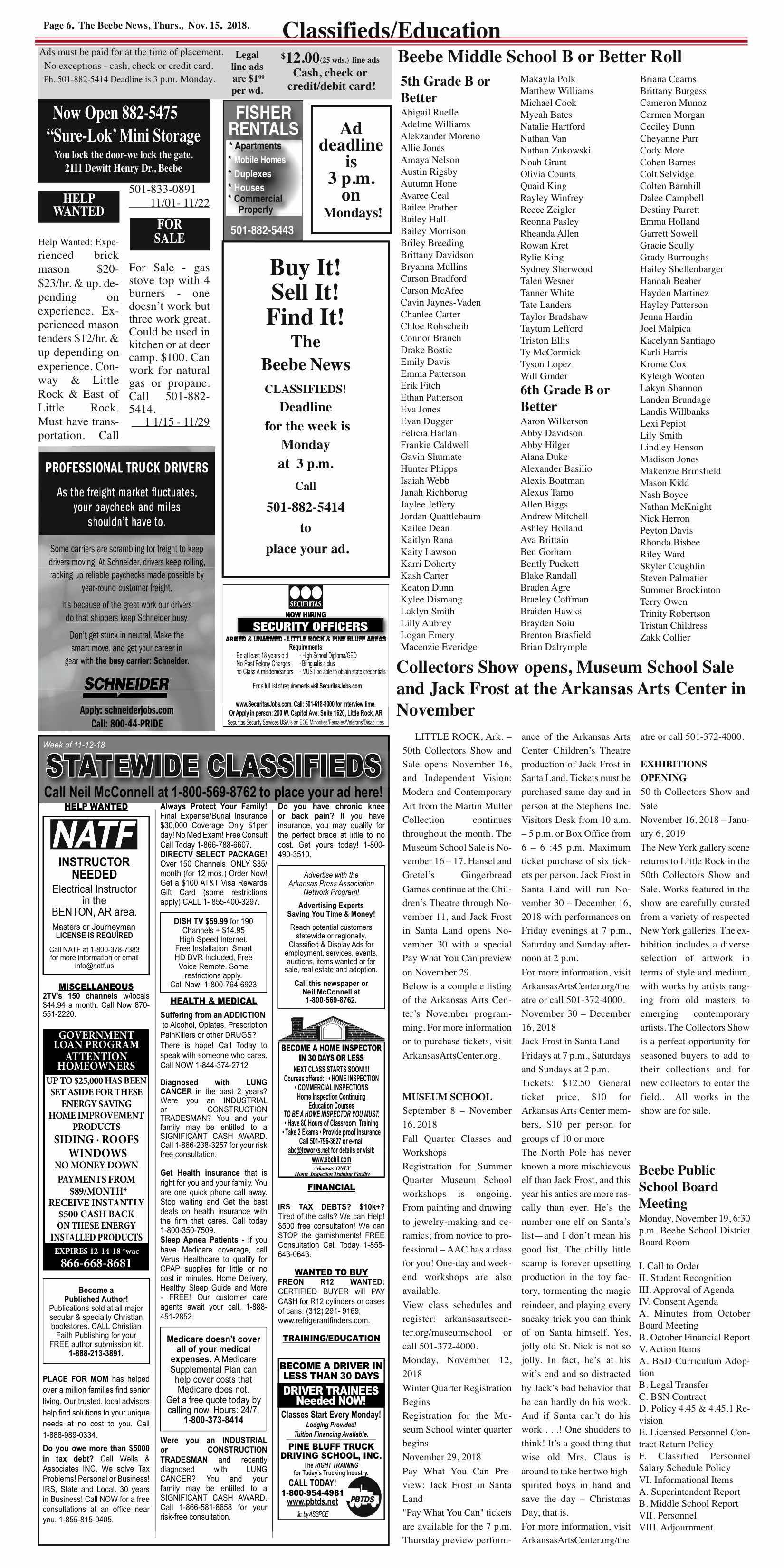 Classifieds Page - The Beebe News