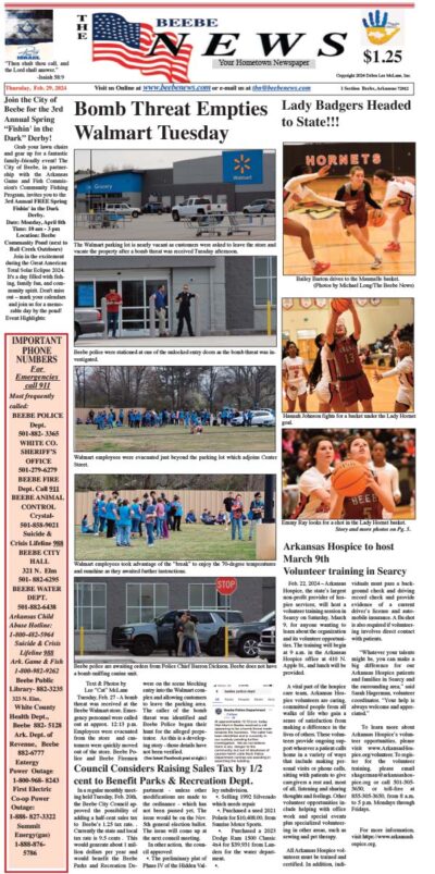 February 29 2024 Paper Edition Beebe News   022924PageOne 400x803 